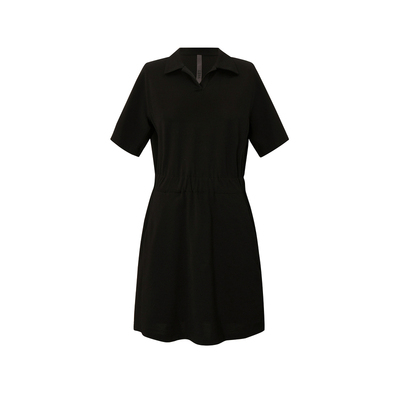 LESS夏季棉质裙子女休闲简约翻领松紧收腰短袖连衣裙2N6G13490