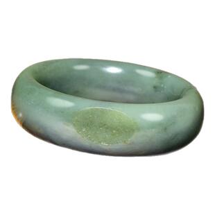 紫润轩新疆和田玉籽料翠青手镯宽版青白聚翠青亚光手镯59MM传家级