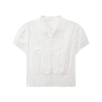 西町村屋法式蕾丝少女感衬衫2026夏新款可爱风短袖上衣XABB10022