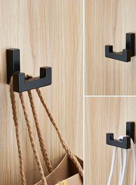 戴丽黑色亚光双厨房挂勾挂衣钩属五金毛巾浴室卫生间壁挂锌合金