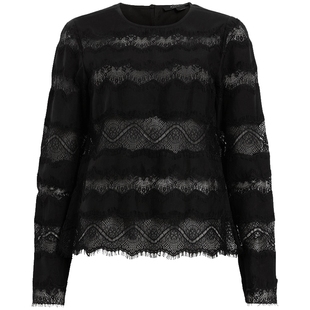 ALLSAINTS女士蕾丝镂空T恤针织长袖上衣官方秋季女装W030PB