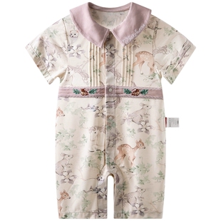 [枫丹白露]aqpa爱帕婴儿连体衣莫代尔夏季短袖哈衣宝宝衣服外出服