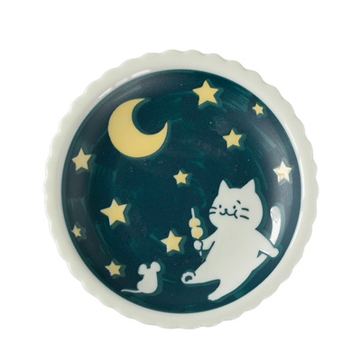 日本美浓烧陶瓷手绘猫咪饭碗盘子
