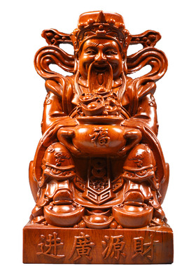 樵风北美进口花梨木雕财神爷摆件