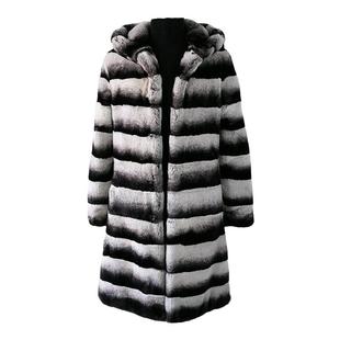 新款仿青紫蓝龙猫皮草大衣连帽整皮懒獭兔毛长款皮毛一体外套男装