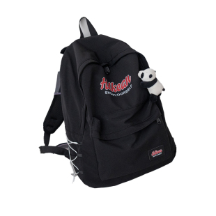 少女风黑色字母双肩包女学生韩版大容量轻便书包简约背包男初中生