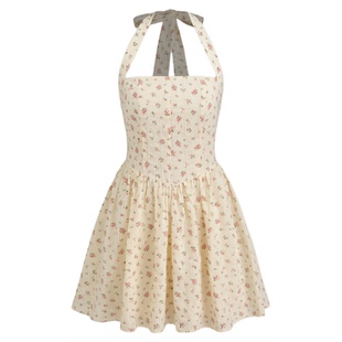 【明星同款】CIDER正品挂脖碎花荷叶边连衣裙女装114370583