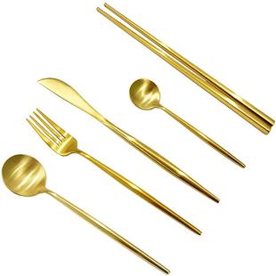 304钢牛排餐具套装刀叉勺子筷三件五件套长柄加厚西餐厅酒店商用