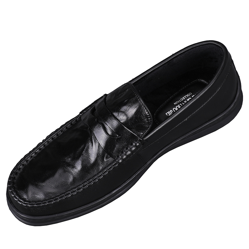 冬季加绒真皮豆豆鞋男款2025新款时尚一脚蹬软底纯皮商务休闲皮鞋