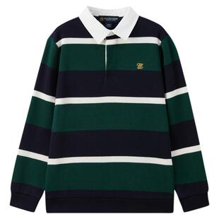 【100%棉】elandkids衣恋童装男童T恤25年秋新品条纹POLO领打底衫