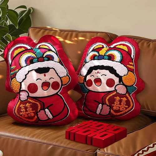结婚喜字抱枕一对红色压床娃娃新款高档新婚婚庆公仔喜娃金童玉女