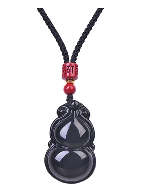天然彩眼黑曜石葫芦吊坠福禄钥匙扣挂件配饰刻字补水项链男女礼物