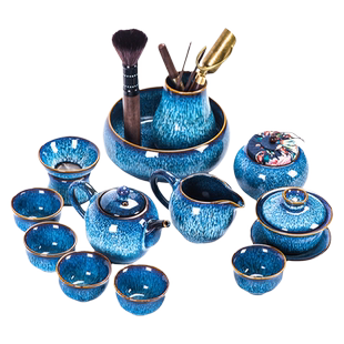 窑变建盏陶瓷功夫茶具套装家用整套釉兔毫简约泡茶器茶壶杯子