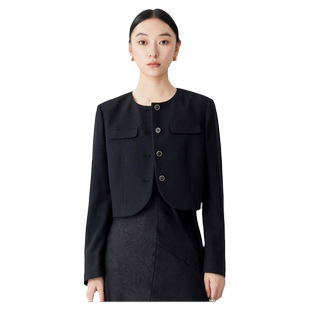 古木夕羊简约黑色小香风外套女秋季新品时尚减龄圆领显瘦上衣