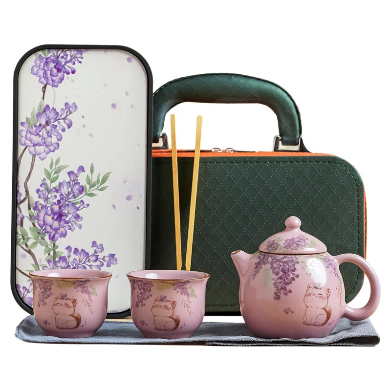 粉汝紫藤猫咪龙蛋茶壶家用泡茶器