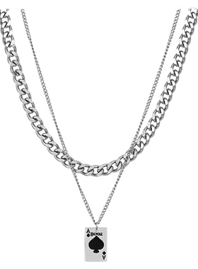 NG扑克牌黑桃A吊坠叠戴钛钢项链
