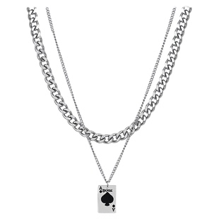 NG扑克牌黑桃A吊坠叠戴钛钢项链女长款轻奢小众高级感毛衣链男士