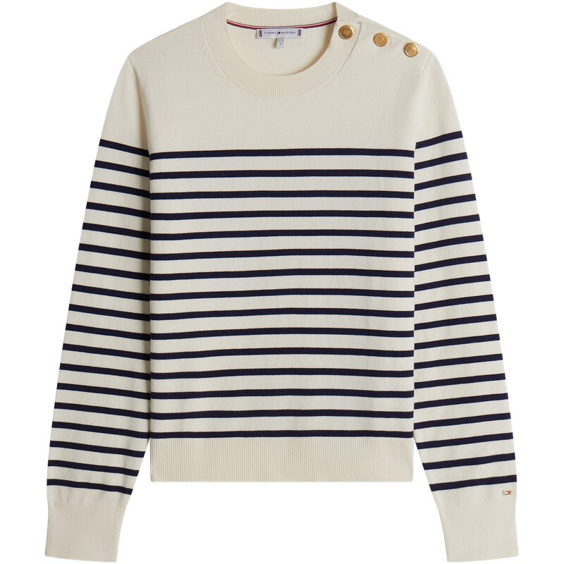 Tommy女装条纹金属肩扣针织衫