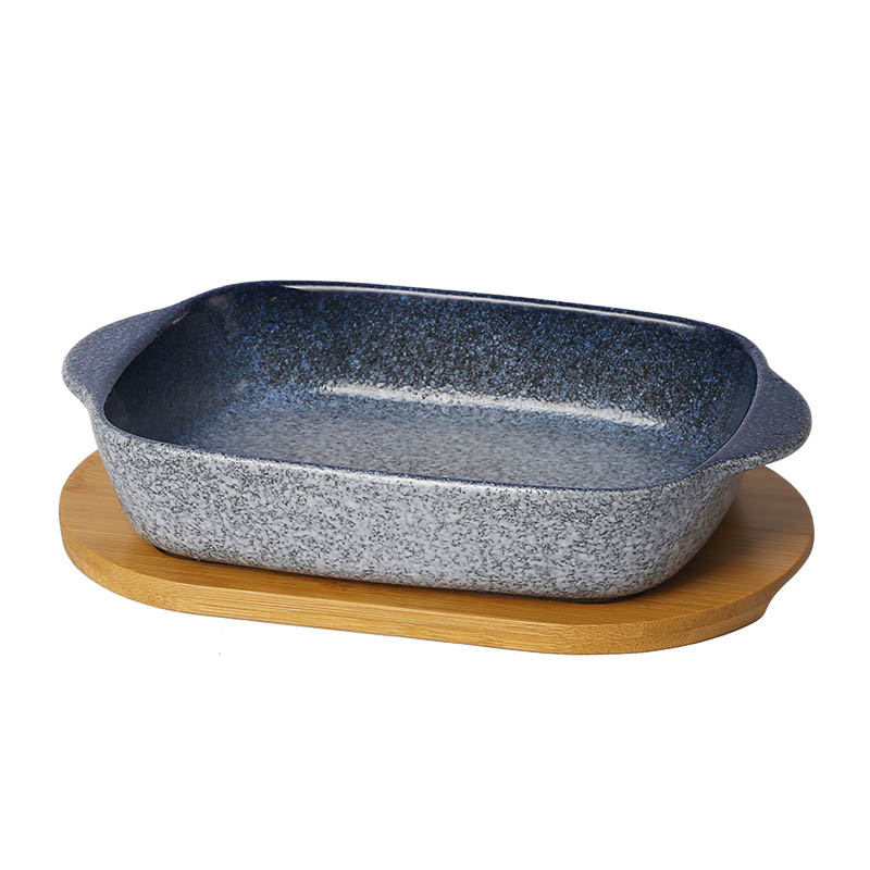日式餐具双耳烤盘陶瓷芝士焗饭烤碗烤箱专用器皿带托盘长方形盘子