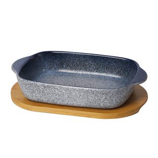 日式餐具双耳烤盘陶瓷芝士焗饭烤碗烤箱专用器皿带托盘长方形盘子