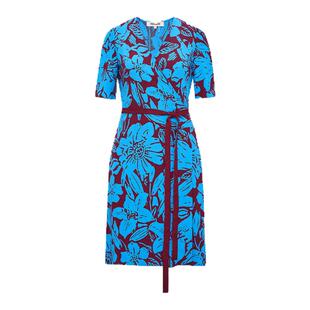 DVF V领茶歇裙植物印花度假风短袖裹身裙DW1T011