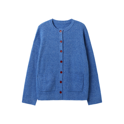 西町村屋慵懒风开衫女2026春新款复古感撞色毛衣针织衫XABA10434