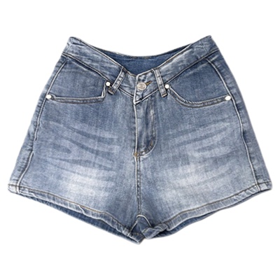 韩漫高腰版V腰丰胯牛仔短裤女