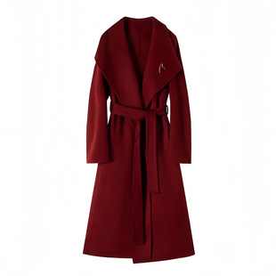 黑色翻领双面羊绒大衣女2025年新款秋冬高级感中长款气质毛呢外套