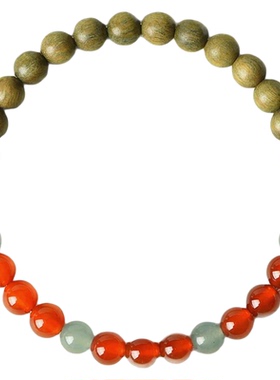 秋密洛女款绿檀木红玛瑙翡翠国风