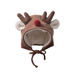 冬季婴儿羊羔绒可爱儿童加绒护耳帽女宝宝保暖加厚圣诞帽麋鹿帽子