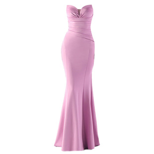 晚礼服裙女高级感正式场合气质一字肩抹胸裹胸露肩长款鱼尾连衣裙