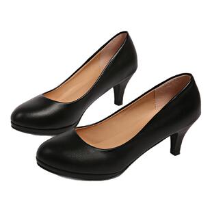 大码正装职业皮鞋黑色高跟鞋女细跟圆头空乘面试礼仪学生艺考皮鞋