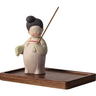 古风唐女俑陶瓷线香炉禅意线香插香座中式茶桌香道香薰炉香器摆件