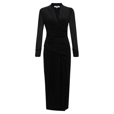 DVF曜石黑纯色V领裹身连衣裙