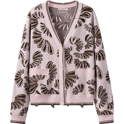 播商场同款提花V领针织衫女25春季复古软糯显瘦毛衣BDS1UD1081