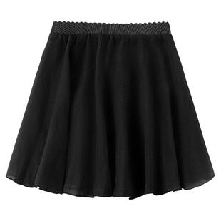 半身裙女童雪纺裙儿童夏季练功服短裙小学生黑色纱裙松紧单层裙子