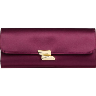 LK BENNETT酒红缎面手拿包2025冬季新款链条高级感单肩宴会包