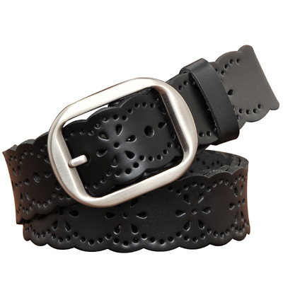 镂空真皮白色女士皮带宽腰带夏