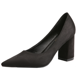 高跟尖头单鞋女30小码313233大码40加肥41加宽43宽脚胖42粗跟女鞋