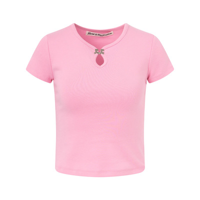 RR纯色镂空领短袖T恤2025新款