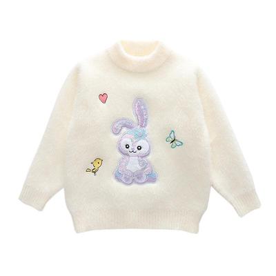 卡通洋气冬季女童水貂绒刺绣兔子