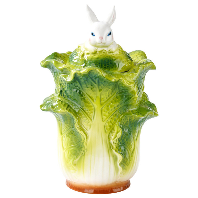 金福兰百财有余陶瓷白菜招财摆件