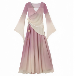 好看的舞蹈练功服 古典舞服装渐变身韵纱衣飘逸仙女大摆裙演出服