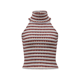 ooh itch痒痒 复古菱格纹挂脖背心女无袖高领显瘦针织坎肩上衣