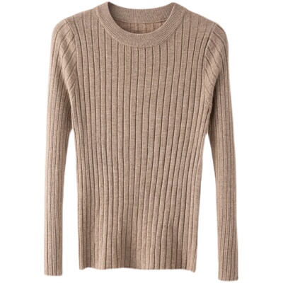 坑条针织套头圆领针织打底衫