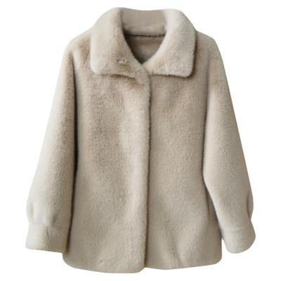 大翻领仿水貂中长款皮草宽松显瘦