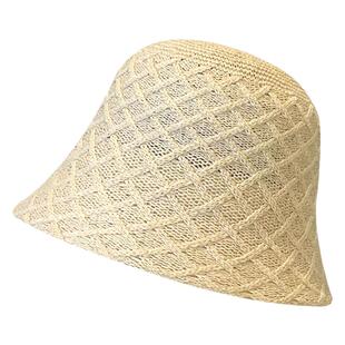 日系格纹针织水桶渔夫帽子女款2026新款夏季休闲百搭遮阳防晒帽子