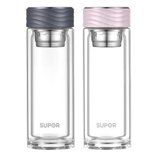 苏泊尔双层玻璃杯男女士办公商务带茶滤大容量通明隔热泡茶水杯子