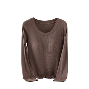 带胸垫一体式长袖T恤莫代尔免穿文胸内衣bra内穿紧身打底秋衣上衣