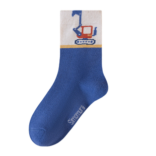 儿童袜子春秋款纯棉男童中筒袜卡通挖土机长袜宝宝秋冬季新款2025